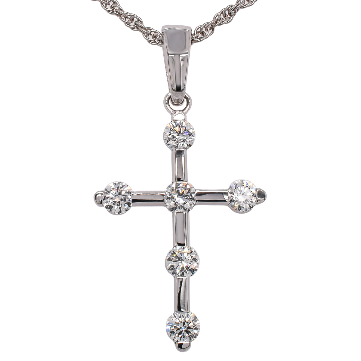 18K White Gold Diamond Cross Pendant | 0.58 CTW Natural Diamond Cross Necklace