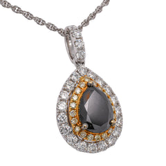 18K White & Yellow Gold Black Diamond Halo Pendant | 3.25 CTW Natural Diamond Necklace, view 2