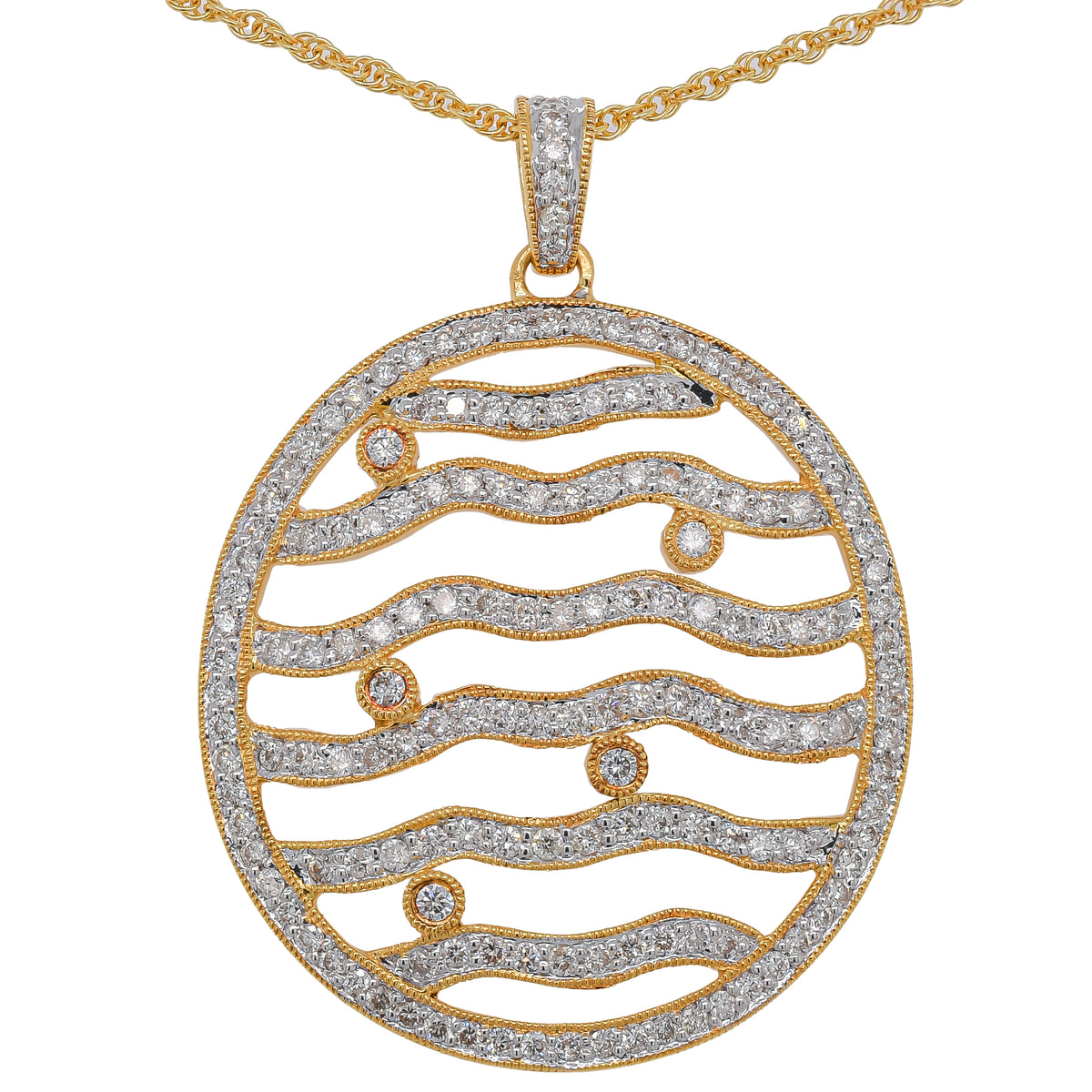 18K Yellow Gold Diamond Milgrain Circle Pendant | 1.34 CTW Natural Diamond Necklace