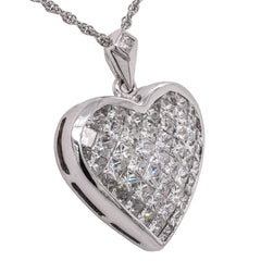 18K White Gold Invisible Set Princess Cut Diamond Heart Pendant, view 2