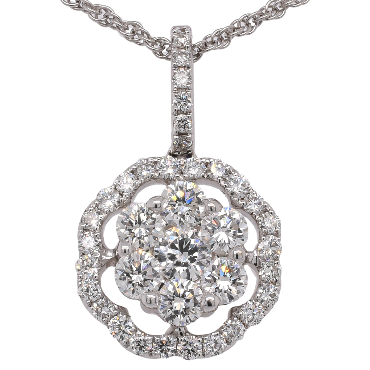18K White Diamond Flower Overlaying Pendant