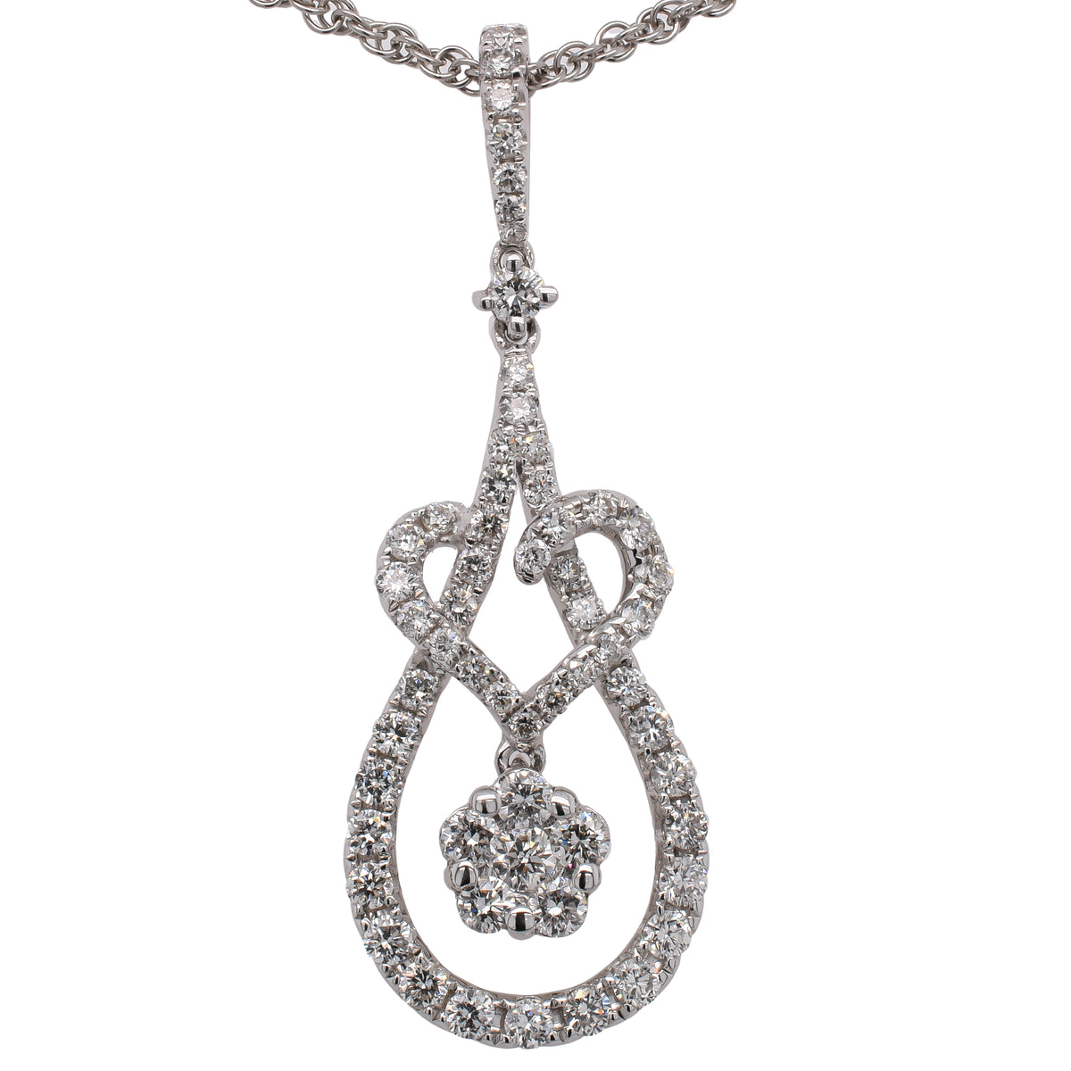 18K White Gold Diamond Teardrop Heart Pendant Necklace