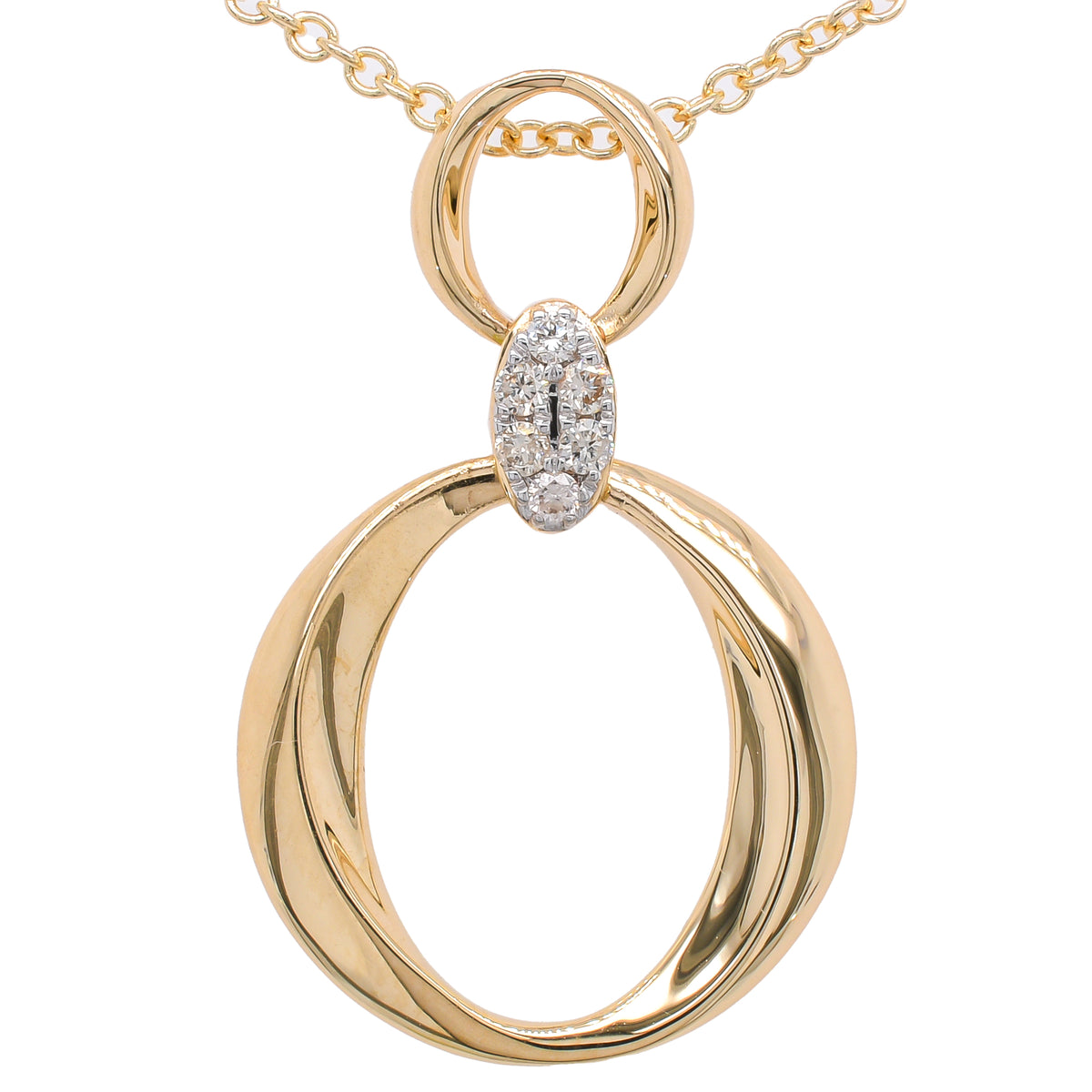 14K Yellow Gold Diamond Double Circle Pendant 14*23mm Necklace 18in