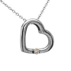 14K White Gold Diamond Heart Slide Pendant Necklace, view 2
