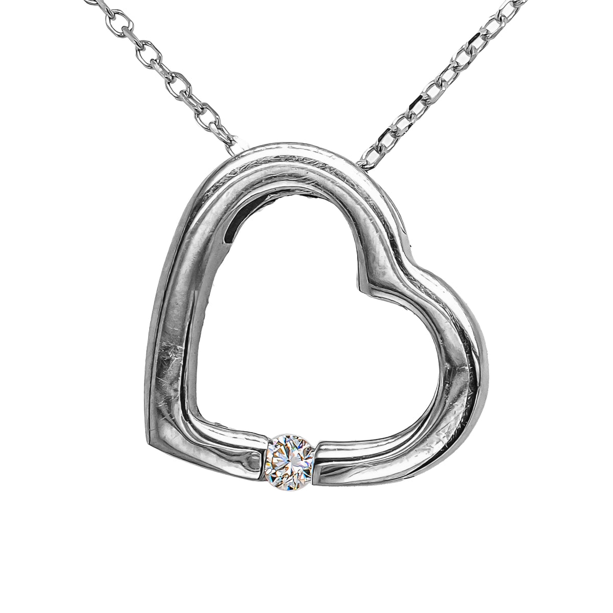 14K White Gold Diamond Heart Slide Pendant Necklace