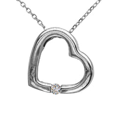 14K White Gold Diamond Heart Slide Pendant Necklace, view 1