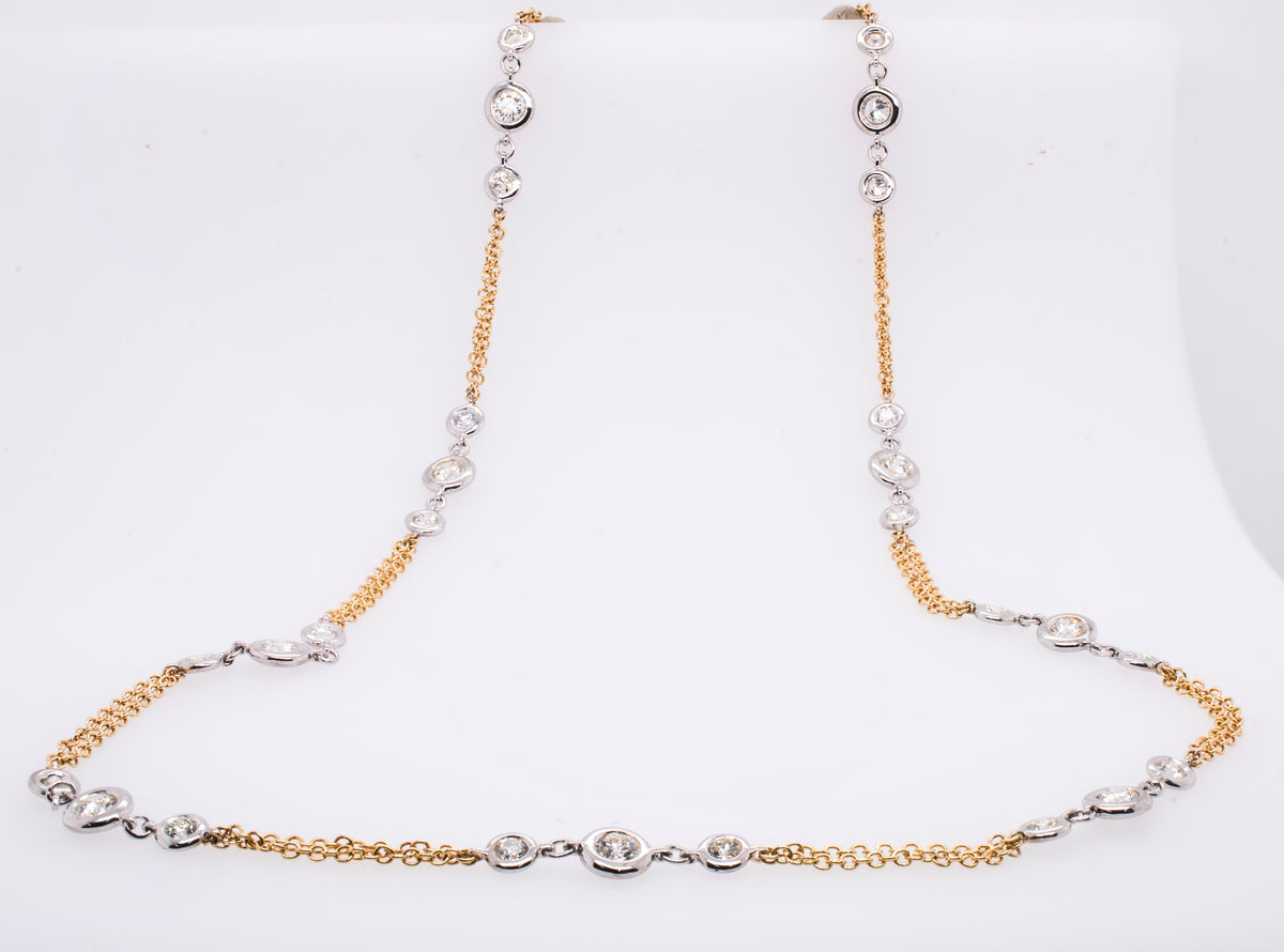 14K Yellow and White Gold Diamond Bezel Double Chain 18in Necklace
