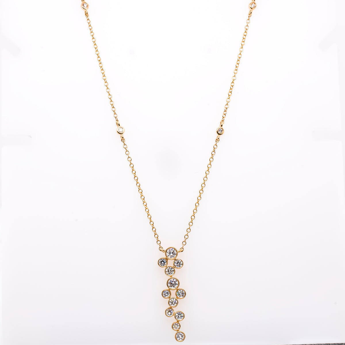 18K Yellow Gold Diamond Bezel Bubble Pendant Necklace