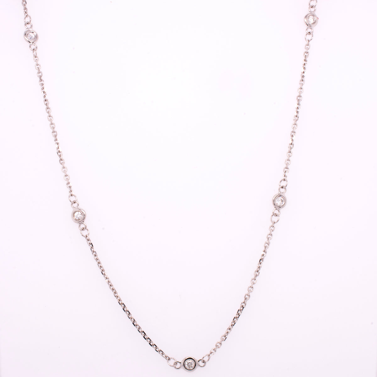14K White Gold Bezeled Diamond by the Yard 18" Necklace