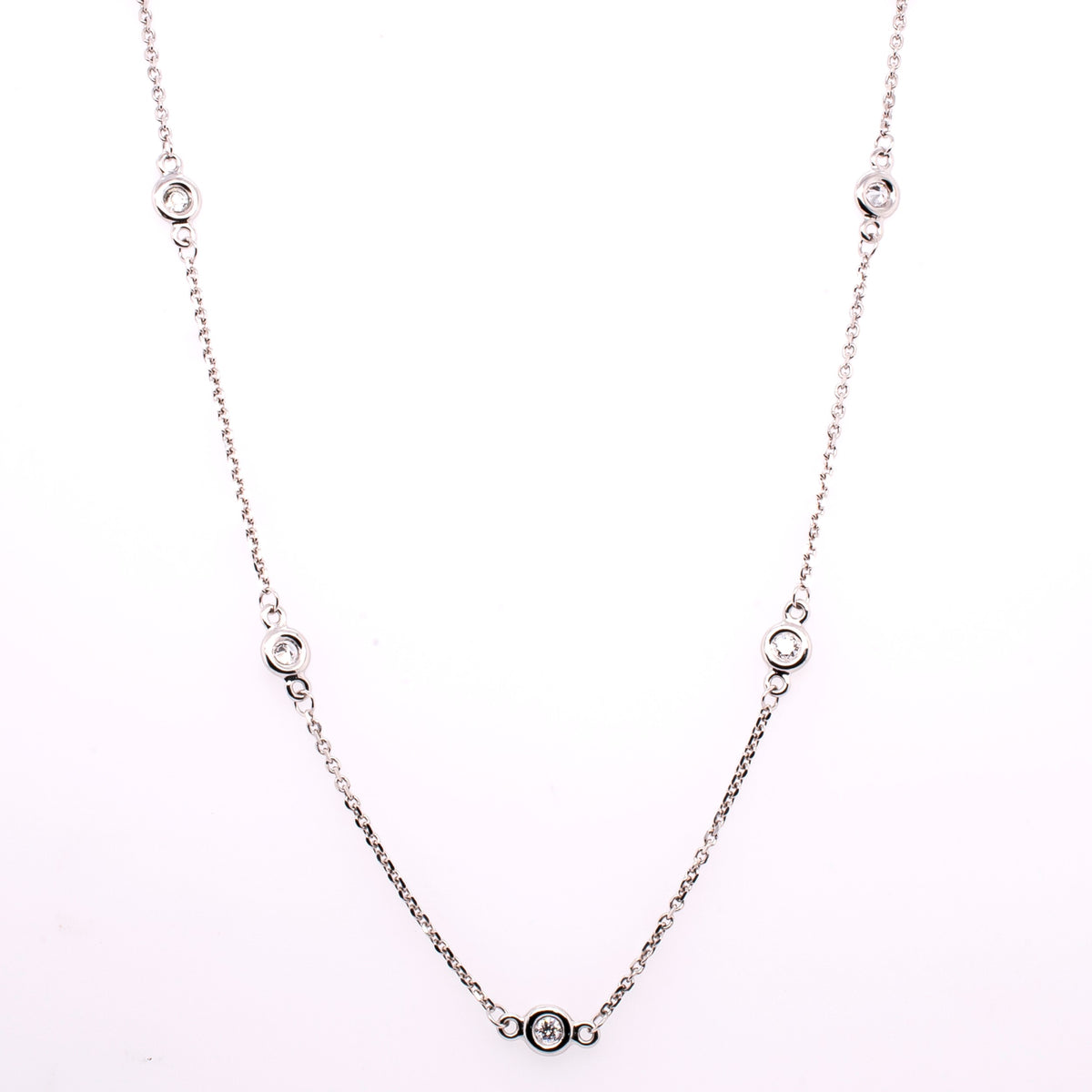 14K White Gold Bezeled Diamond by the Yard 18in Necklace
