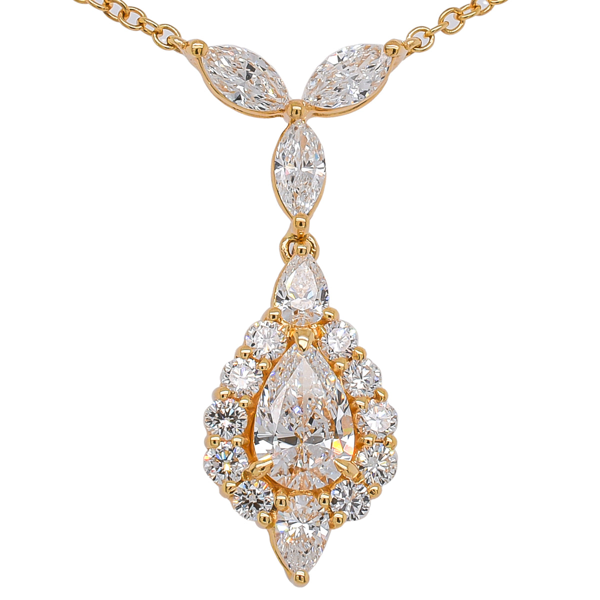 18K Yellow Gold Diamond Station Pendant Necklace