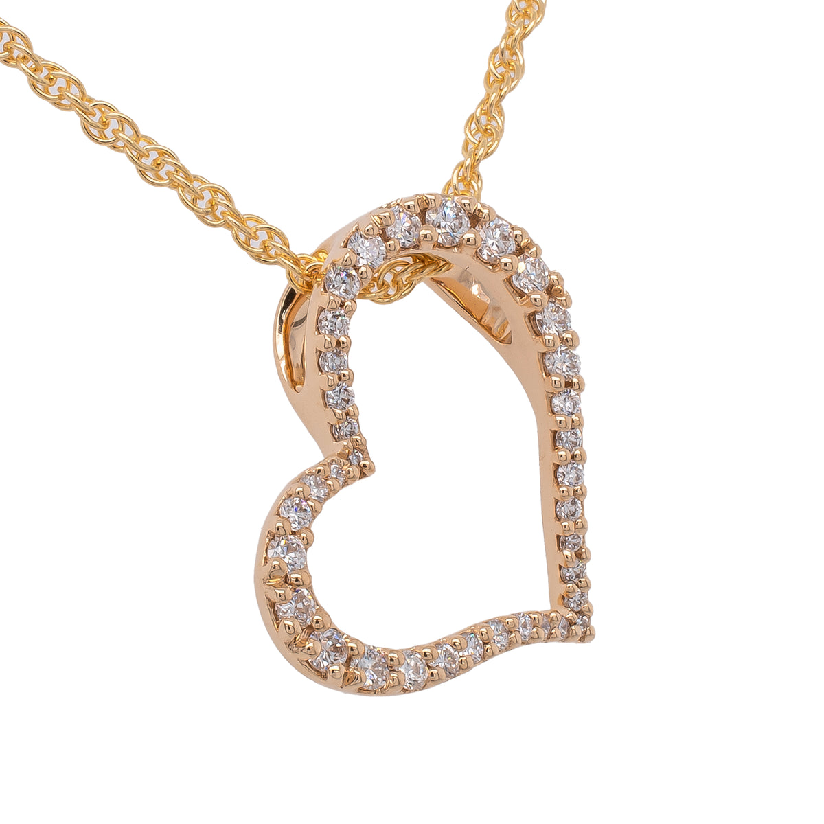 14K Yellow Gold Diamond Small Heart Necklace