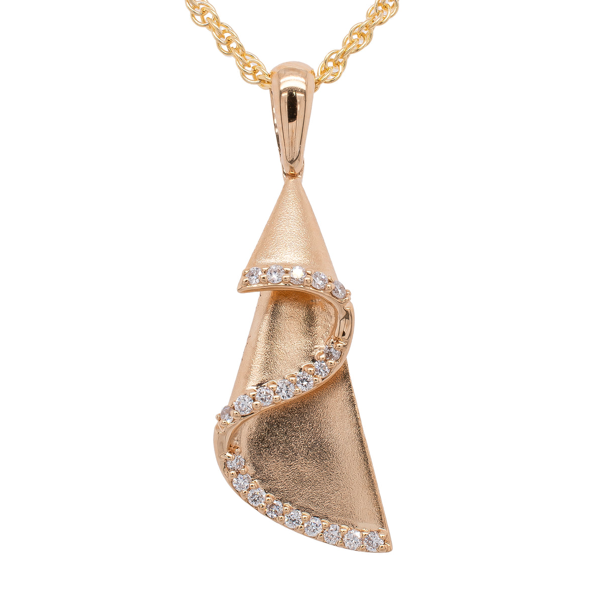14K Yellow Gold Diamond Fold Pendant Necklace