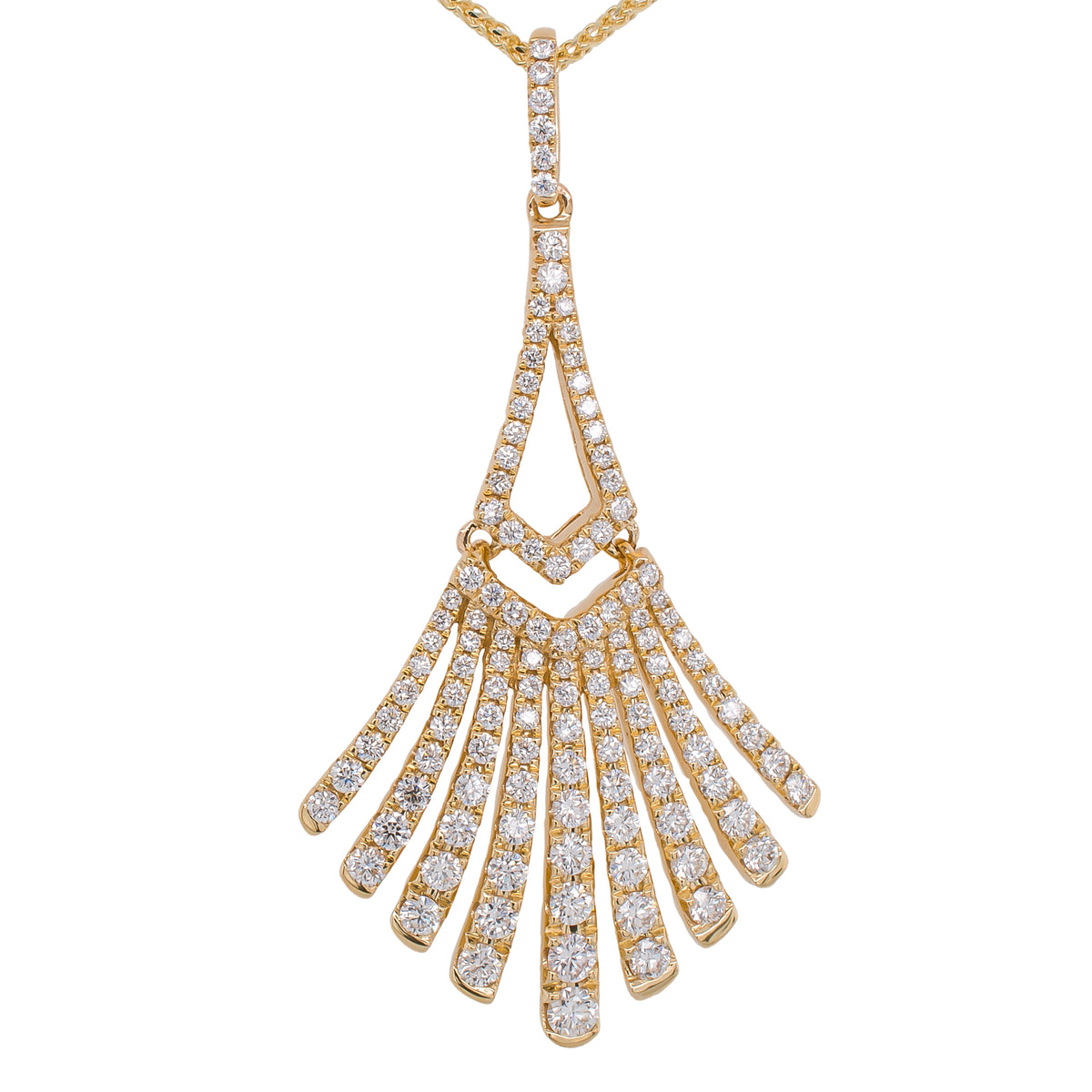 14K Yellow Gold Diamond Fan on Wheat Chain Necklace