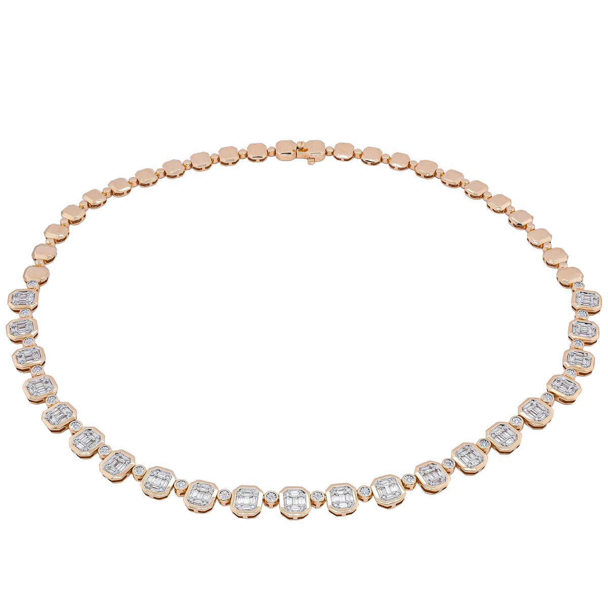 14K Yellow Gold Diamond Emerald Cut Necklace