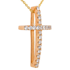 14K Yellow Gold Diamond Cross Necklace 16in, view 1