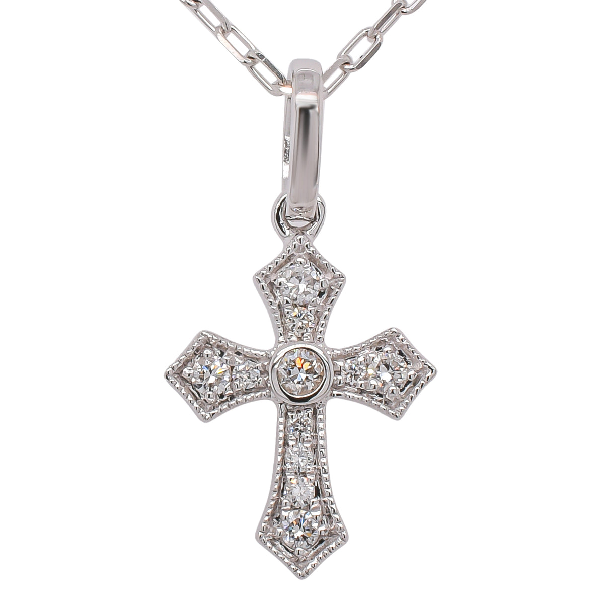 14K White Gold Pointed Cross Necklace 16in