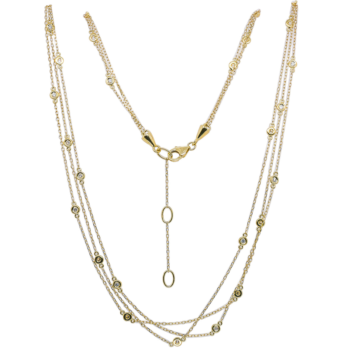 14K Yellow Gold Triple Stand Diamond By the Yard Necklace 18in