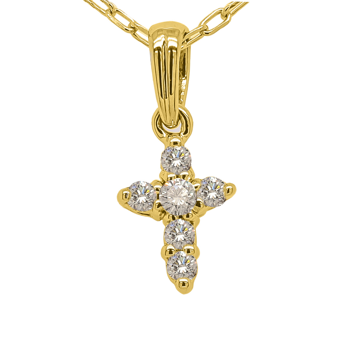 14K Yellow Gold Diamond Cross Pendant Necklace 16in