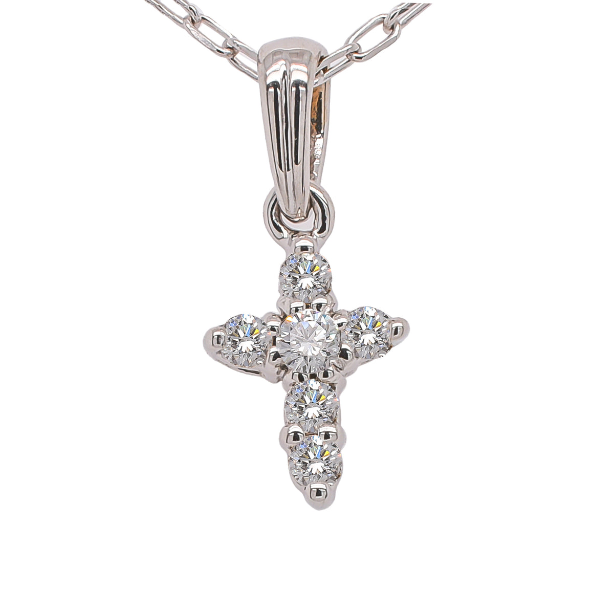 14K White Gold Diamond Cross Pendant Necklace 16in