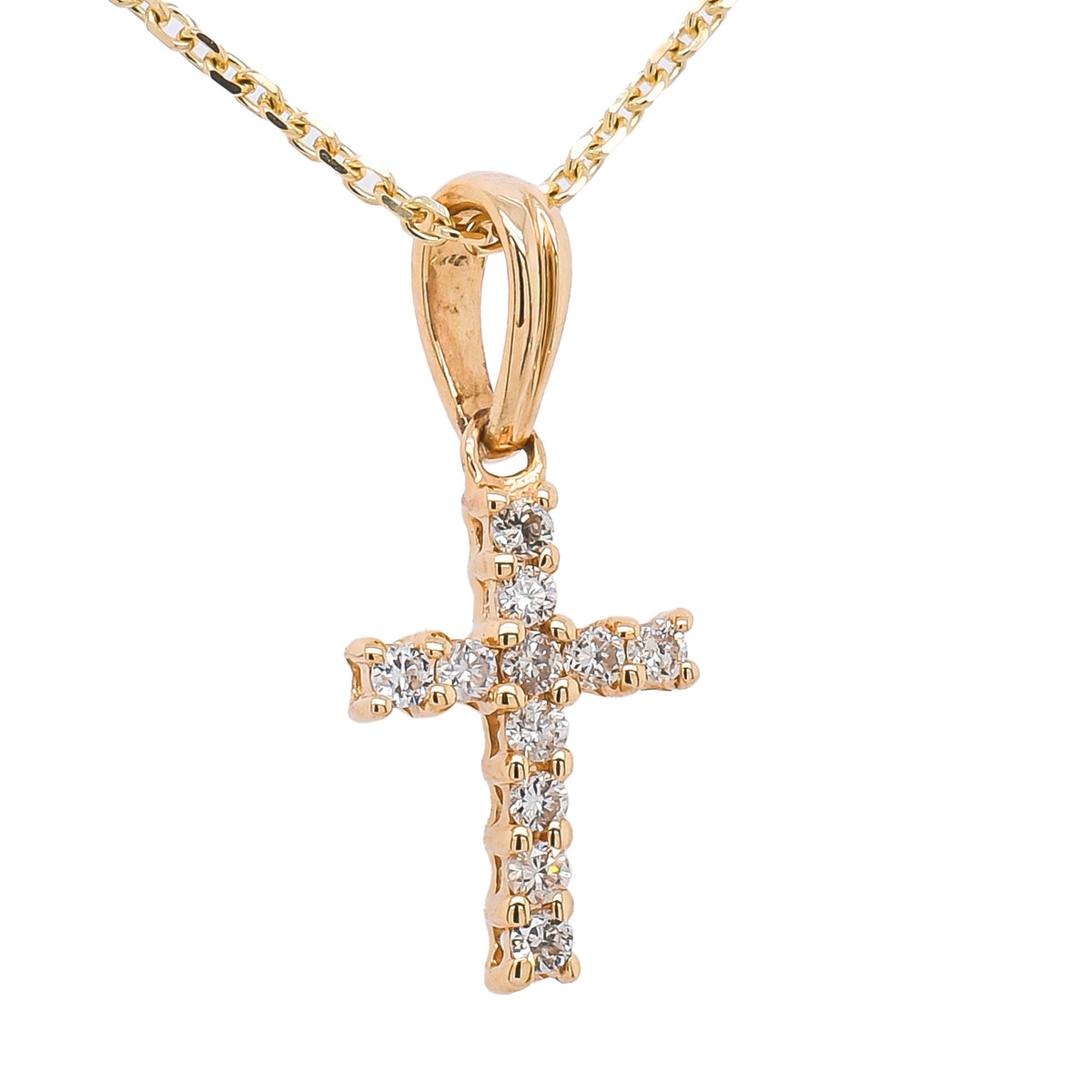 14K Yellow Gold Diamond Cross Pendant 11x7mm 16in