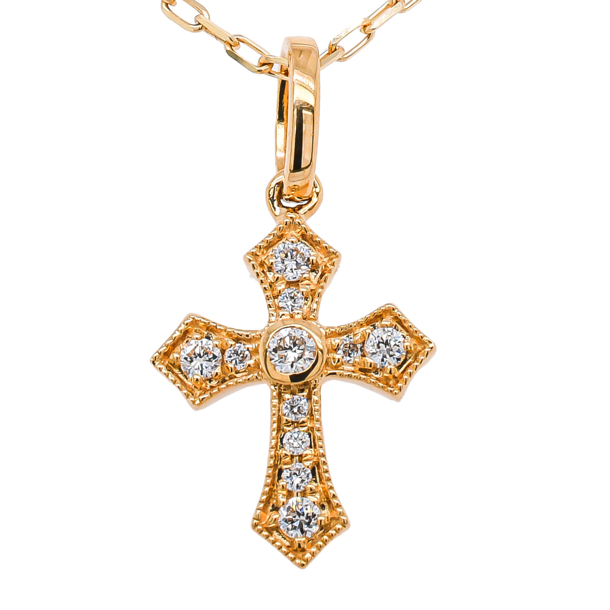 14K Yellow Gold Diamond Cross Pendant | 0.10 CTW Round Diamonds