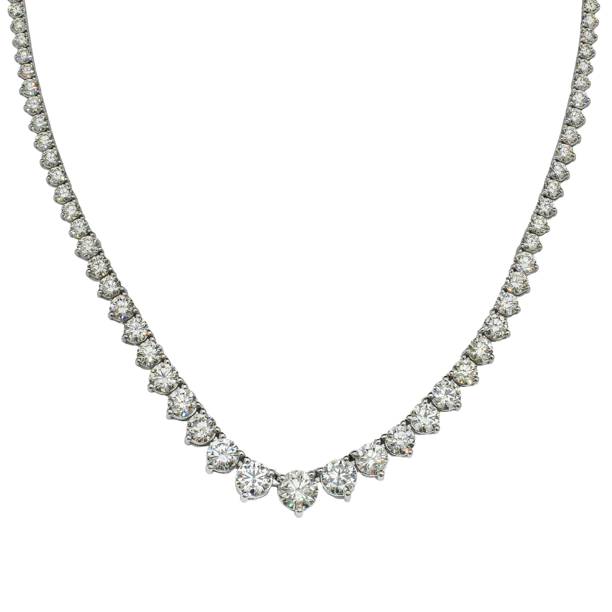 14K White Gold Graduated Diamond Tennis Necklace | 18.72 CTW Round Diamonds