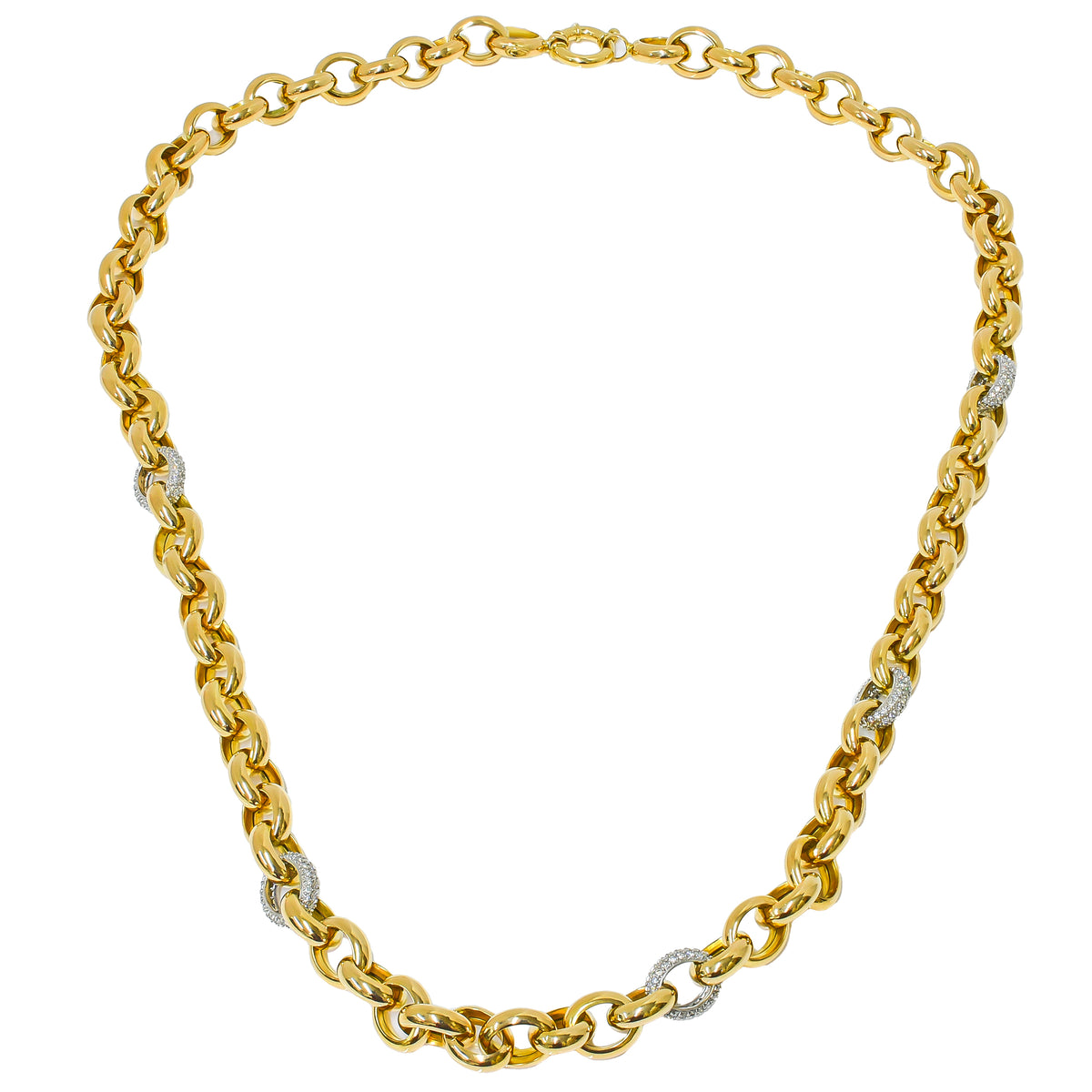 18K Yellow Gold Oval Link Chain with Diamonds