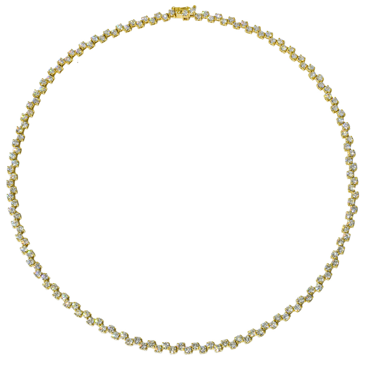 18K Yellow Gold Zig Zag Diamond Tennis Necklace