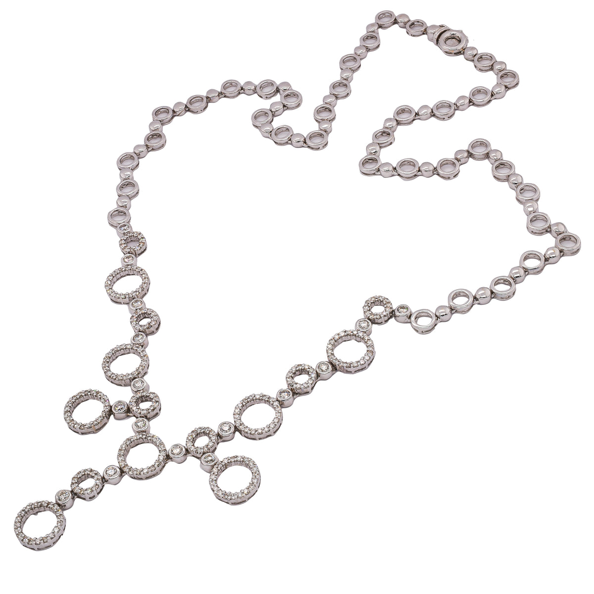 18K White Gold Diamond Circle Accent Statement Necklace