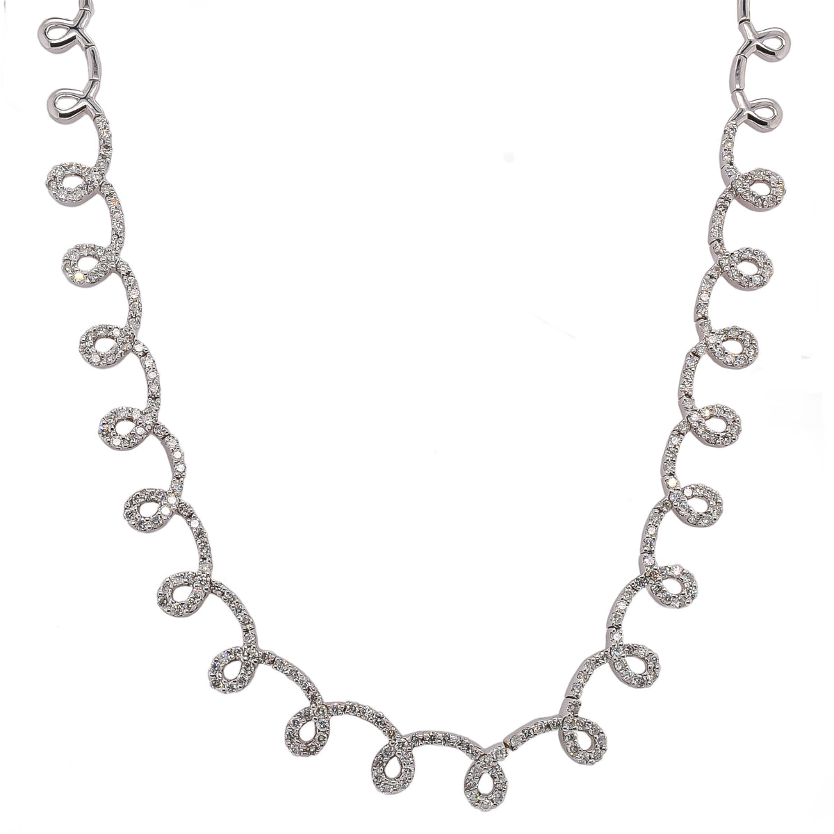 18K White Gold Swirl Necklace with Diamonds