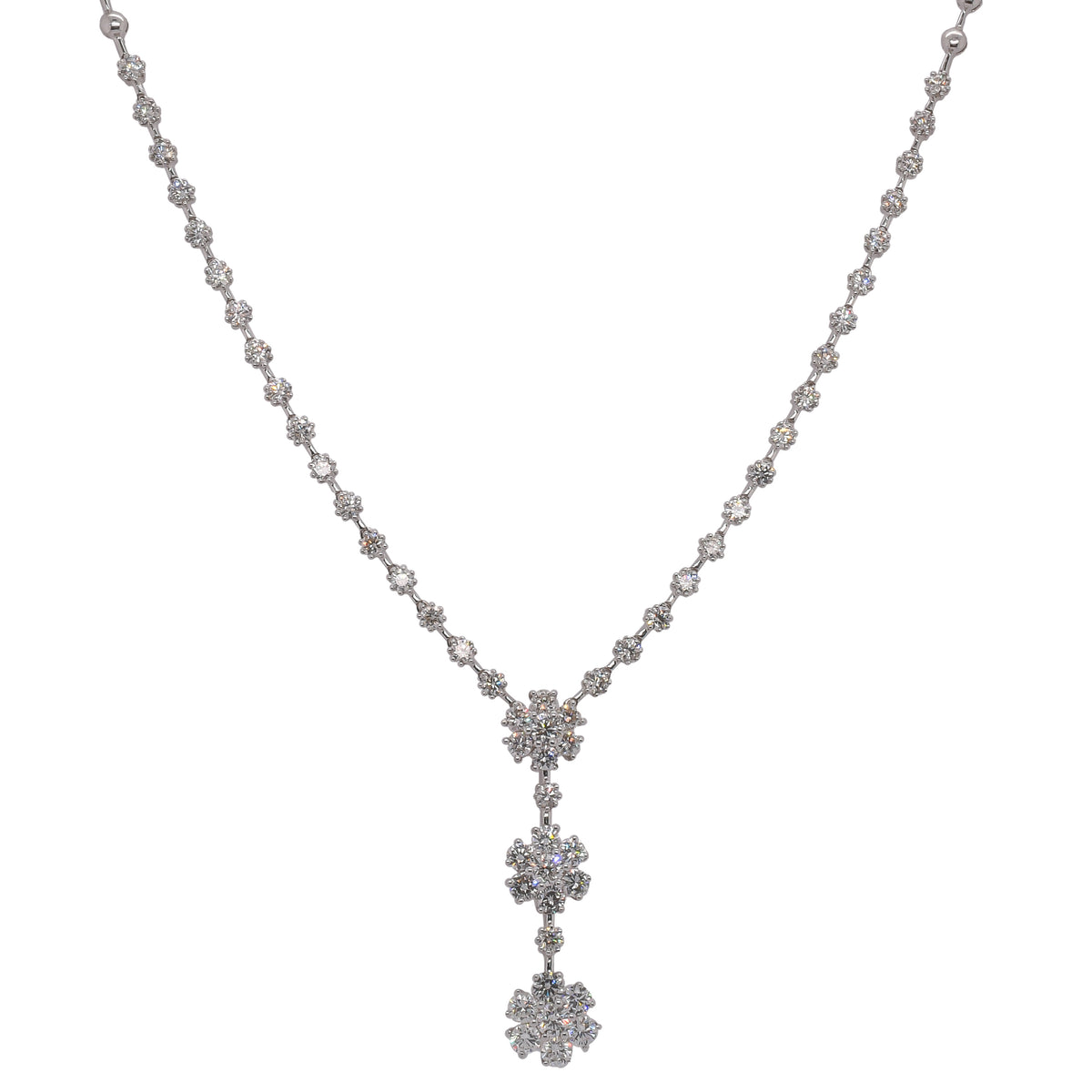18K White Gold Diamond Flower Drop Ball Chain Necklace