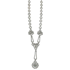 18K White Gold Rose Cut Diamond Flower Drop Necklace, view 1