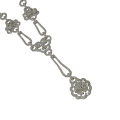 18K White Gold Rose Cut Diamond Flower Drop Necklace, view 2