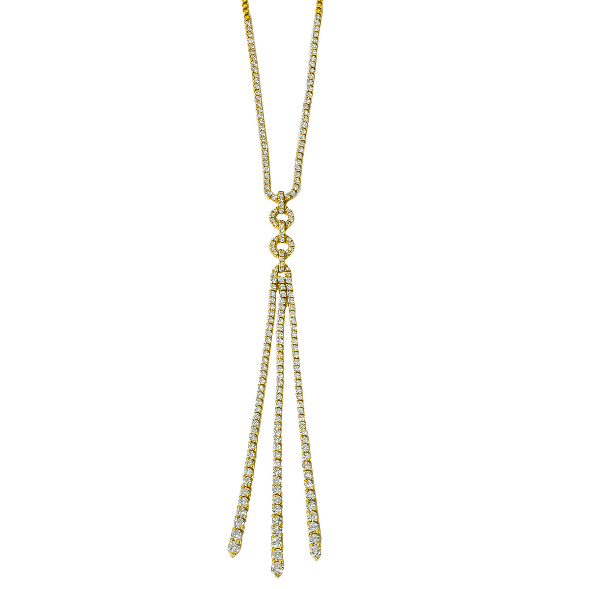 14K Yellow Gold Diamond Knotted Dangle Tennis Necklace