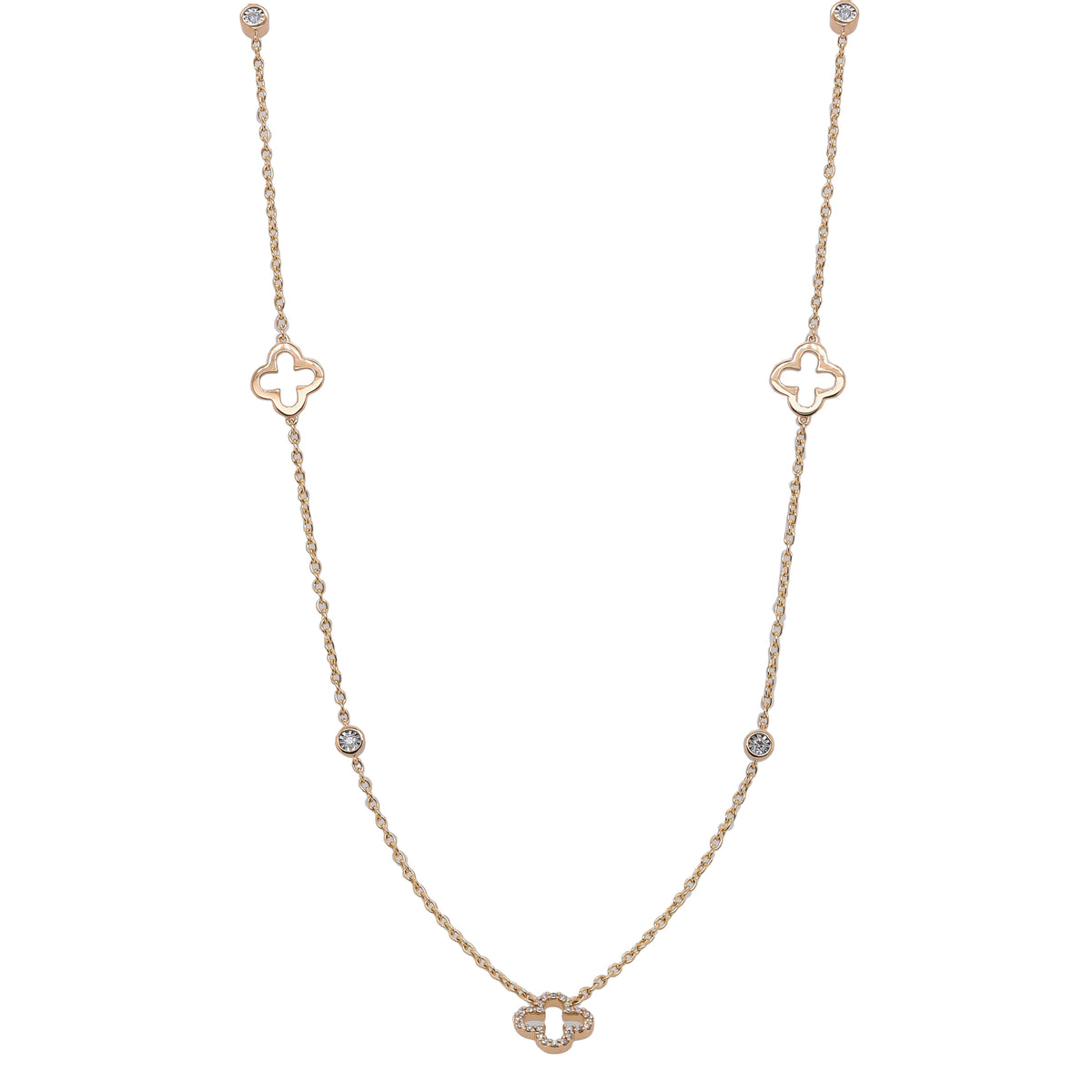 14K Yellow Gold Diamond Clover on Diamond by the Yard 18in Chain Necklace
