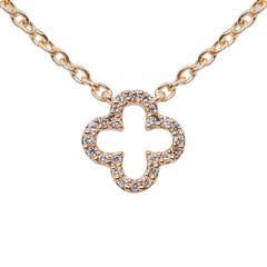 14K Yellow Gold Diamond Clover on Diamond by the Yard 18in Chain Necklace, view 2