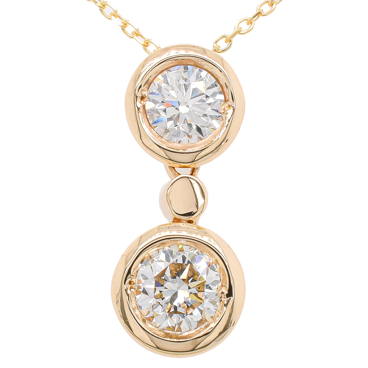 14K Yellow Gold Diamond 2 Stone Drop Pendant Necklace 18in