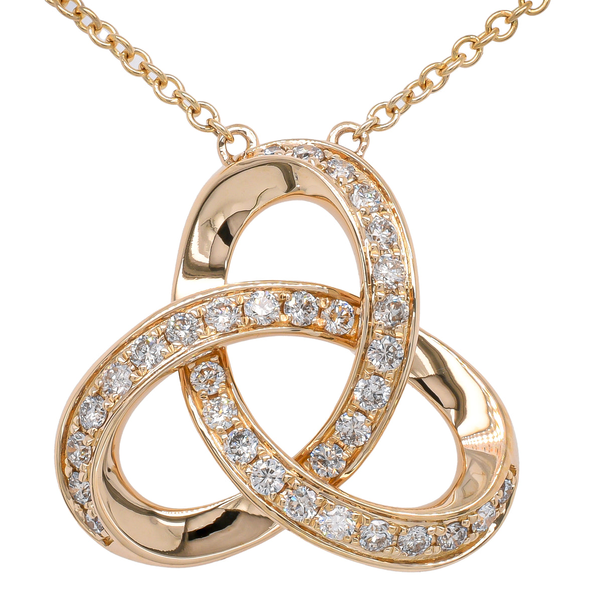 14K Yellow Gold Diamond Trinity 19mm Pendant Necklace 18in