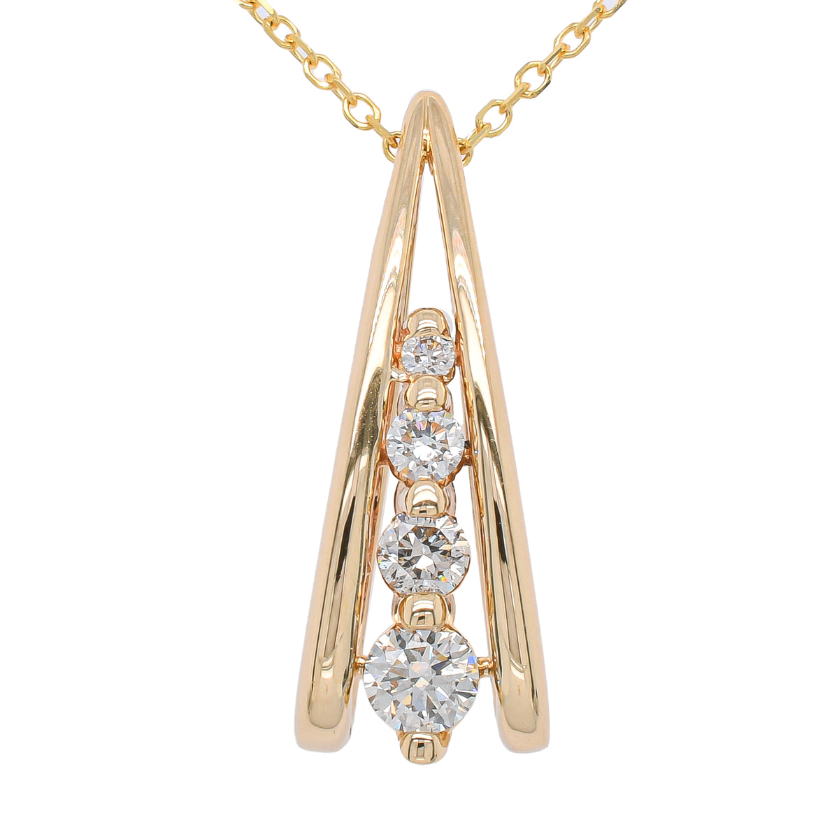 14K Yellow Gold Diamond Tension Teardrop 19mm Pendant Necklace 18in