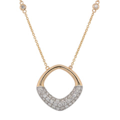 14K Yellow and White Gold Square Diamond Pave Station Necklace 18in, view 1