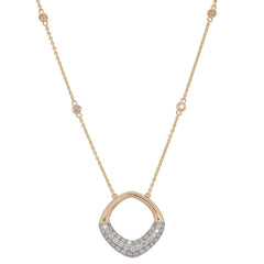 14K Yellow and White Gold Square Diamond Pave Station Necklace 18in, view 2