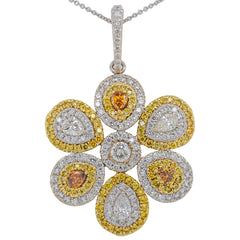 18K White and Yellow Gold Yellow Diamond Flower Pendant on Diamond by the Yard Necklace 18in, view 1