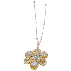 18K White and Yellow Gold Yellow Diamond Flower Pendant on Diamond by the Yard Necklace 18in, view 2