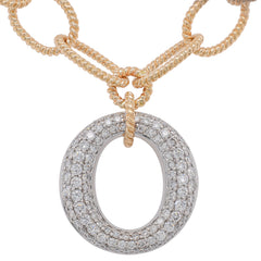 14K Yellow and White Gold Open Link Oval Pave Diamond Pendant Necklace, view 1