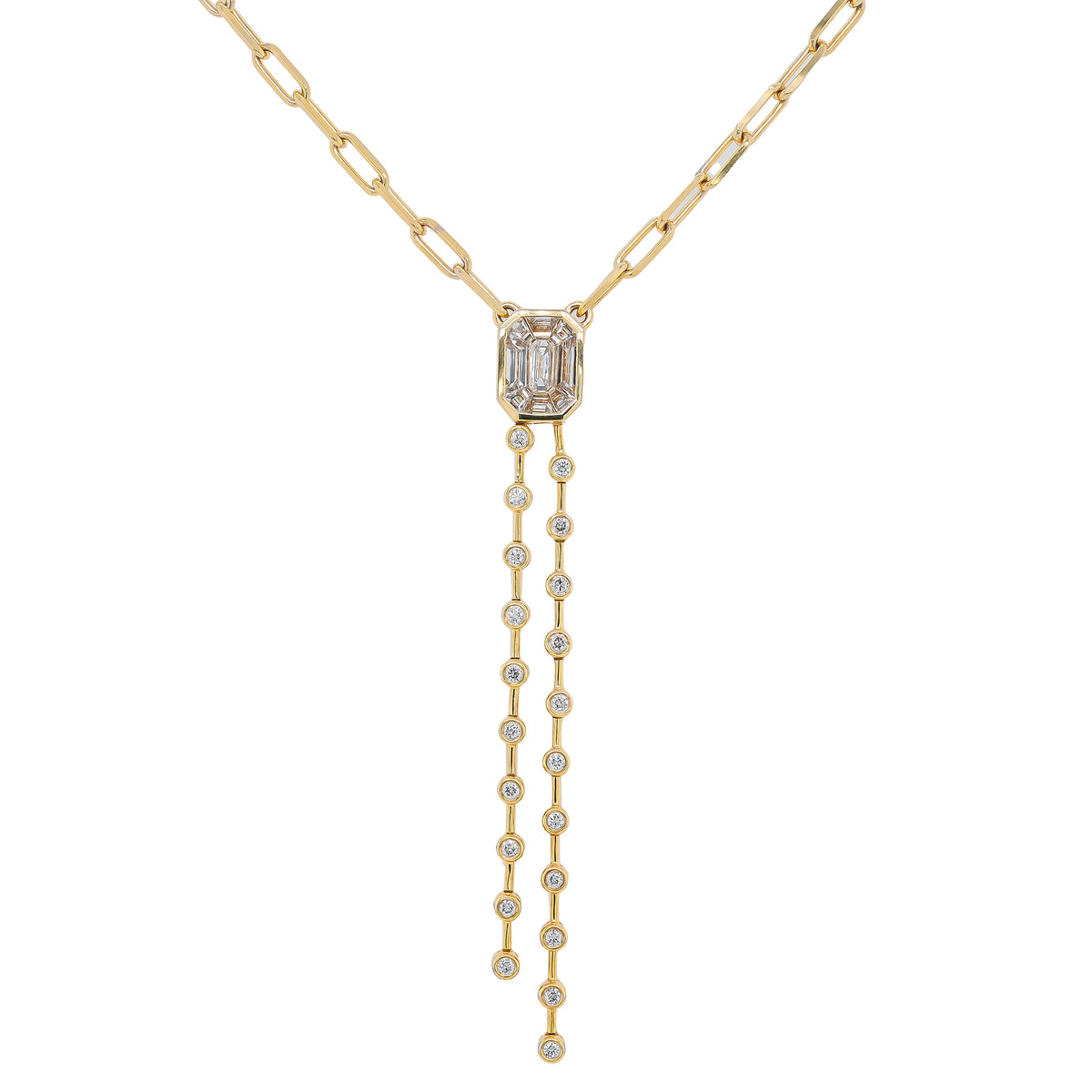 18K Yellow Gold Diamond Paperclip Dangle Necklace