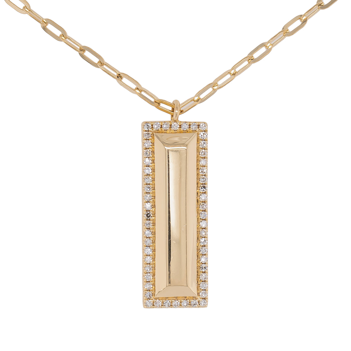 14K Diamond Rectangle Plate Necklace
