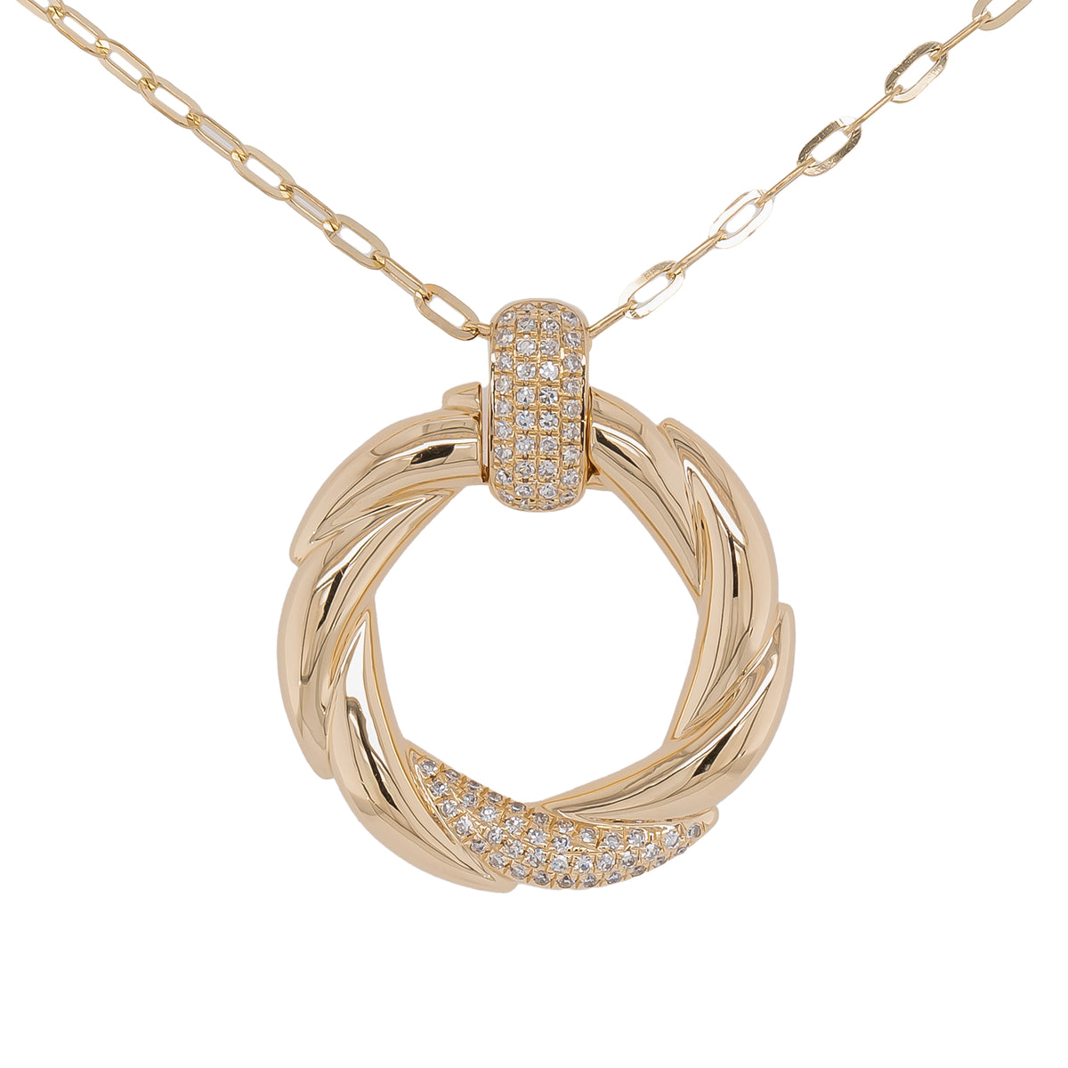 14K Yellow Gold Diamond Circle Twist Necklace
