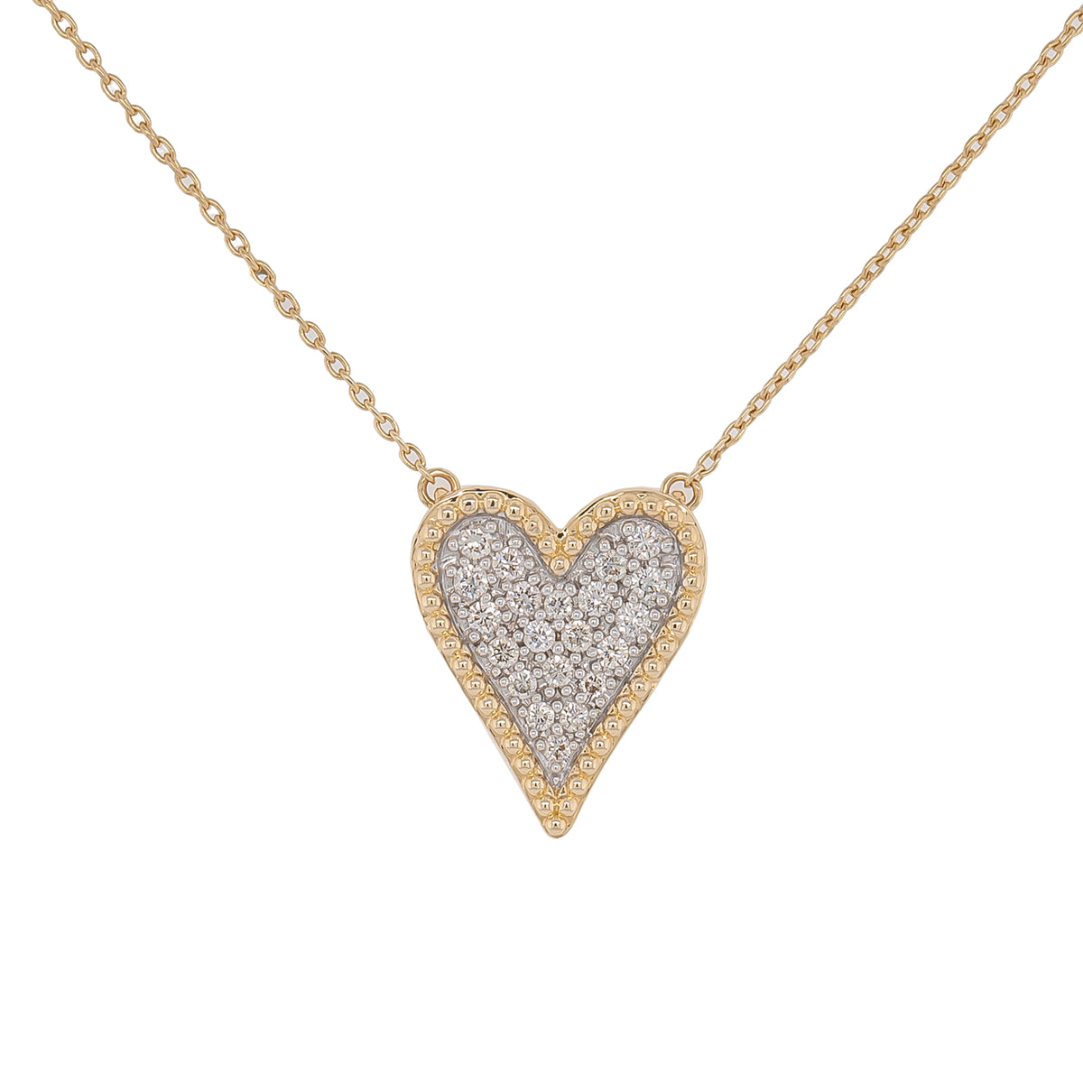 14K Yellow Gold Diamond Pave Heart Necklace