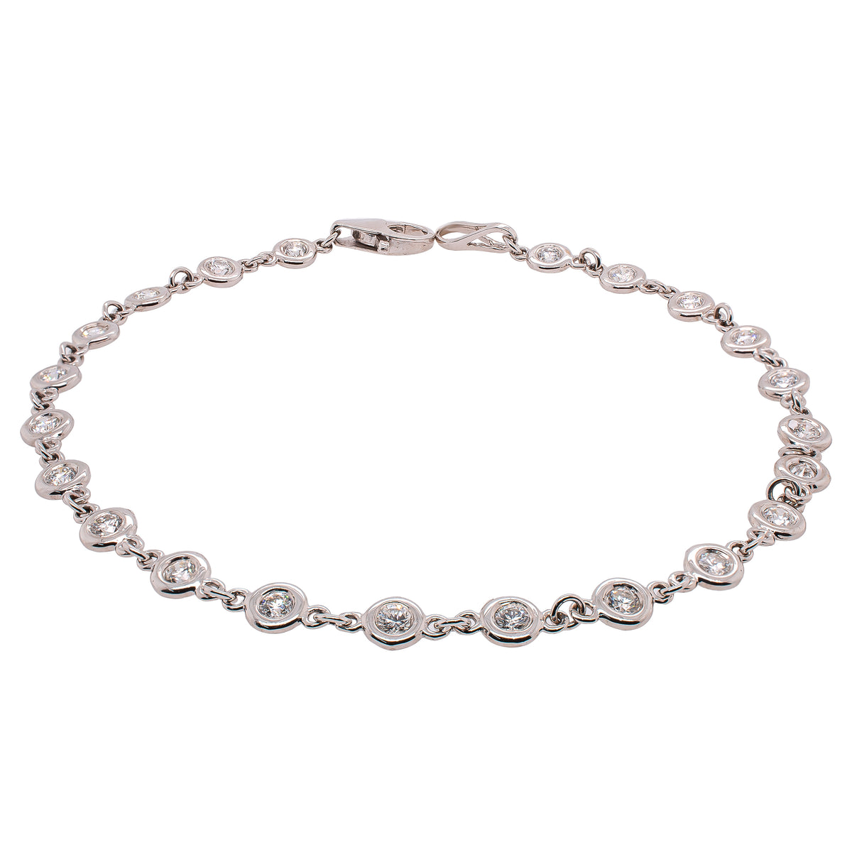 18K White Gold Diamond Bezel Chain Link Bracelet